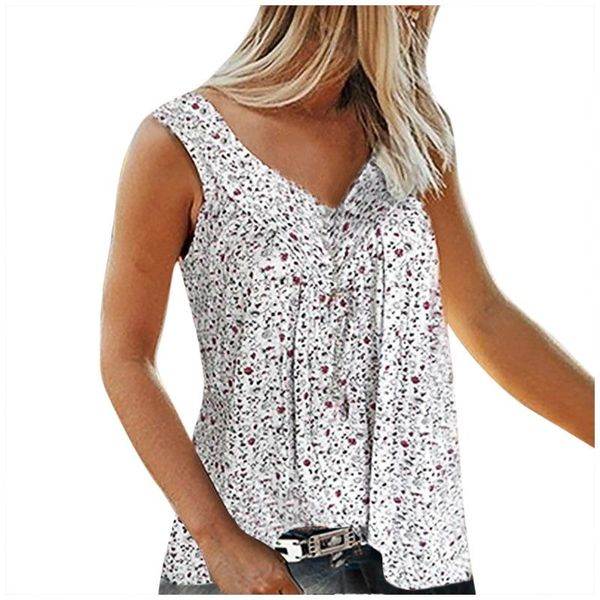 

women's blouses & shirts fashion women casual v collar small florals printed broken flowers sleeveless leisure time bohemian style shir, White