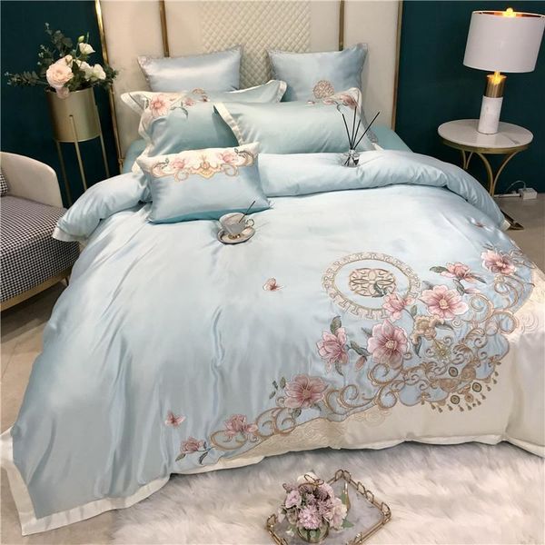 

bedding sets luxury embroidered bed sheet set, satin quilt cover, pillowcase, double king size