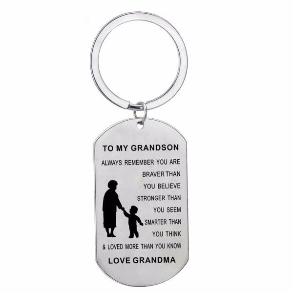 

keychains 12pc/lot charm grandma love to grandson keychain for boys family grandmother keyring dog tag stainless steel inspirational gifts, Silver