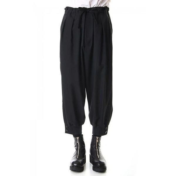 

men's pants catwalk casual hair stylist fashion simple harem loose cropped trousers, Black