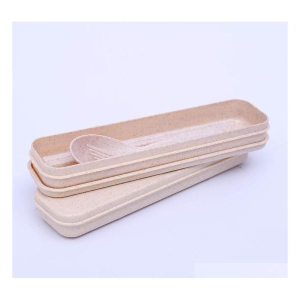 

wheat straw travel tableware cutlery set with dinnerware case eco-friendly spoon fork chopsticks set outdoor portab jlltxz sport77777