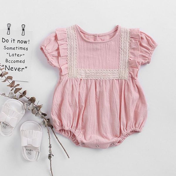 

rompers 2021 summer girls' lace baby cotton sleeveless jumpsuit 0-2 years old, Blue