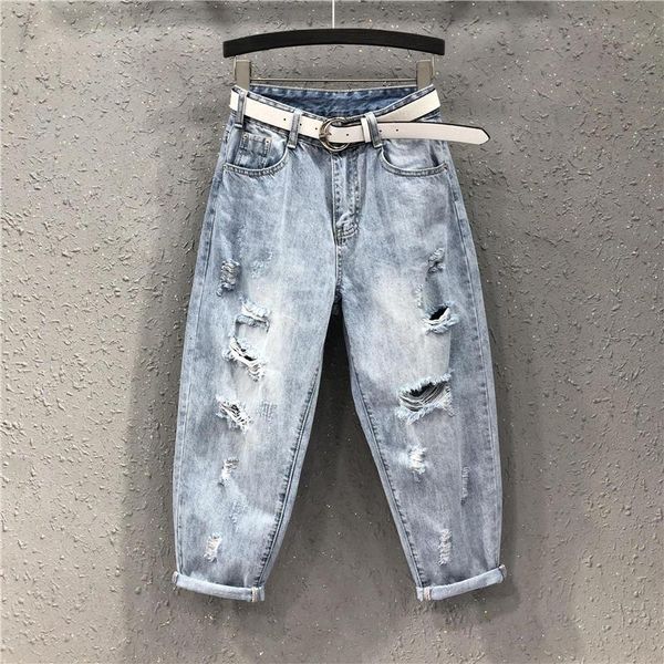 

women's jeans boyfriend for women clothes loose vintage ripped hole denim harem pants female streetwear plus size mom 5xl q4294, Blue