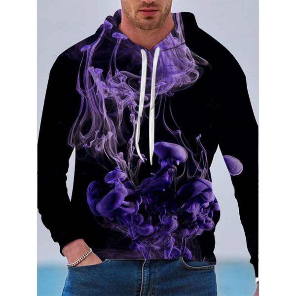 

purple smoke men's 3d printing hoodie visual impact party punk gothic round neck american sweater hoodie, Black