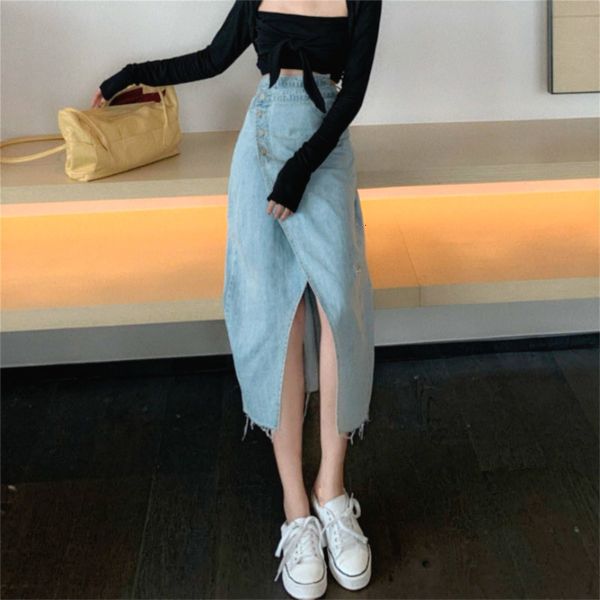 

2021 long denim streetwear irregular cool a-line y2k skirt women style autumn new xyyn, Black