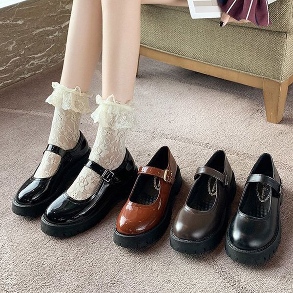 

lolita shoes platform mary janes shoes patent leather women buckle strap dress shoe mujer black spring autumn 8826n, Black;white