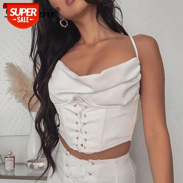 

dulzura women corset strap bustier crop lace up bandage ruched patchwork bodycon party elegant club 2020 autumn winter #f19t, White