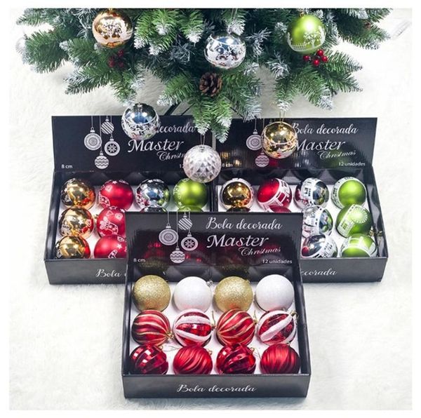 

party decoration 12pcs 80mm christmas tree balls shiny hanging ornament bauble drop pendant xmas decorations for home gift