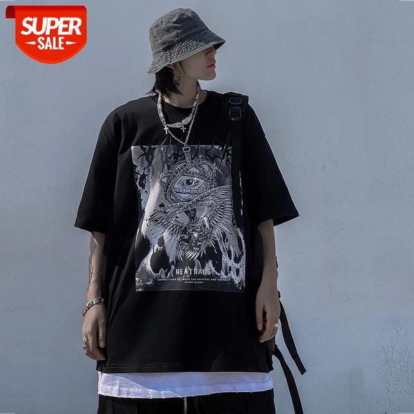 

SEVEYFAN 2021 Men's Short-Sleeved T-Shirt Dark Abstract Print Short-Sleeved T-Shirt Loose Couple Five-Point Sleeve #Ri6G, White;black