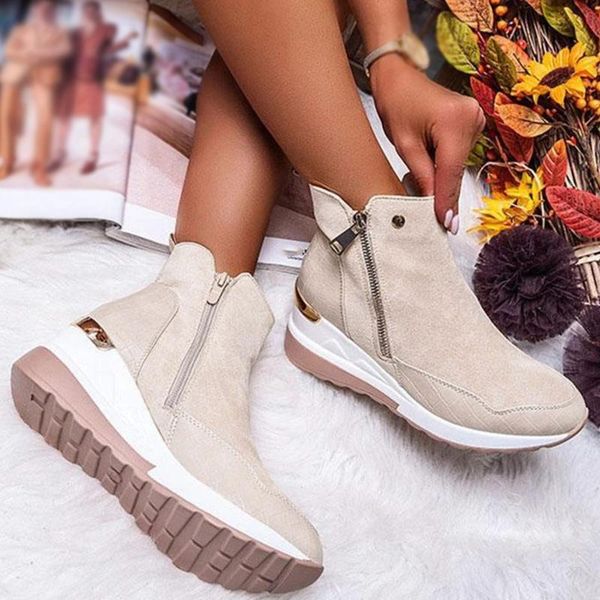 

boots selling all-match women's flocking wedges comfortable short nude side zipper running boots#, Black