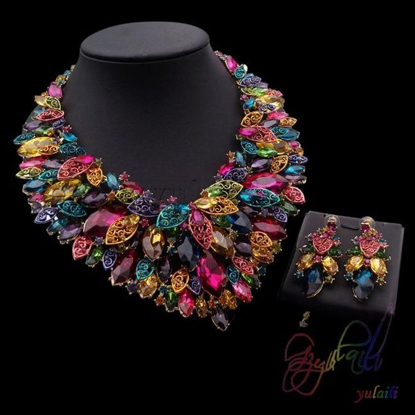 

earrings & necklace yulaili mix colour design cubic zircon copper ladies crystal jewelry sets which so cute in party, Silver