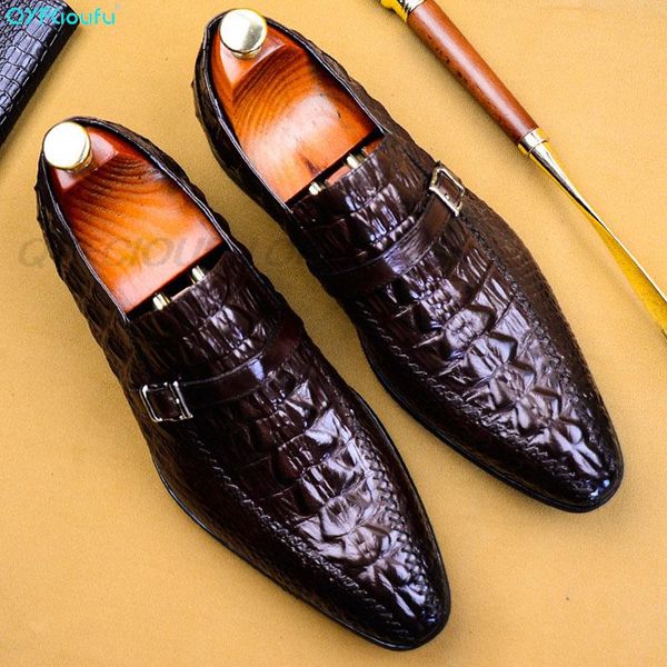 

italian buckle business formal dress men genuine leather formal dress flats crocodile pattern oxford shoes us 11.5, Black