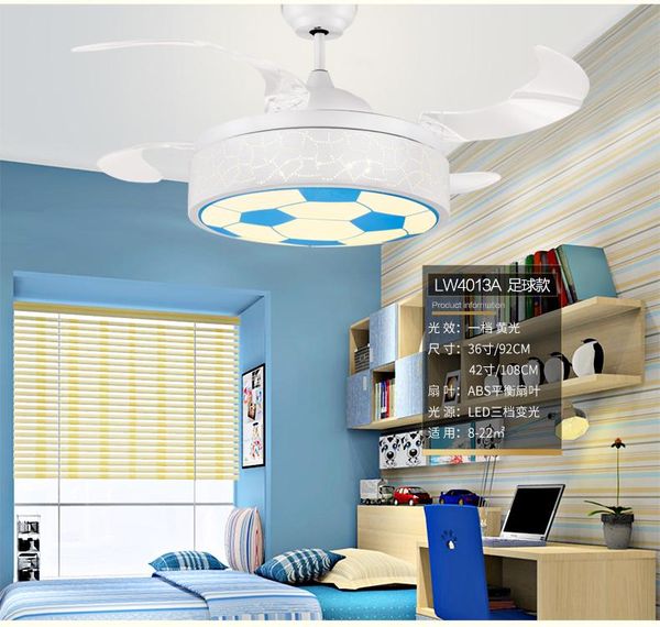 

ceiling fans lamp 36/42 inch led children room boy football remote control 3 color ceiling fan light girl princess lamp pink