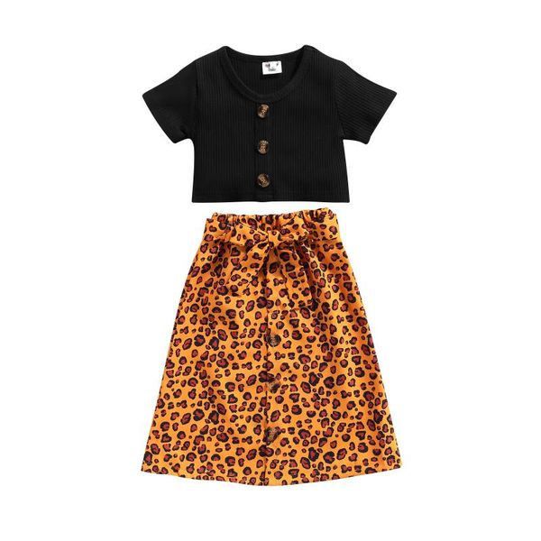 

clothing sets kid short sleeve leopard print skirt high waist bow summer, White