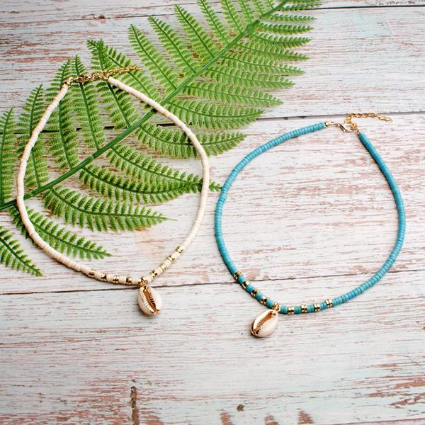 

pendant necklaces simple choker necklace women fashion seed shell beads stand of girl for party beach travel trendy jewelry, Silver