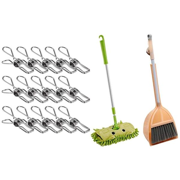 

clothing & wardrobe storage 24 pcs stainless steel wire clip 1 set small mop broom dustpan, little housekeeping helper