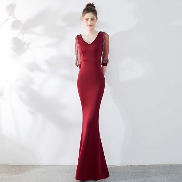 

luxury evening dress 16216# bride's toast fashion banquet red slim fishtail wedding evening female, Black;gray