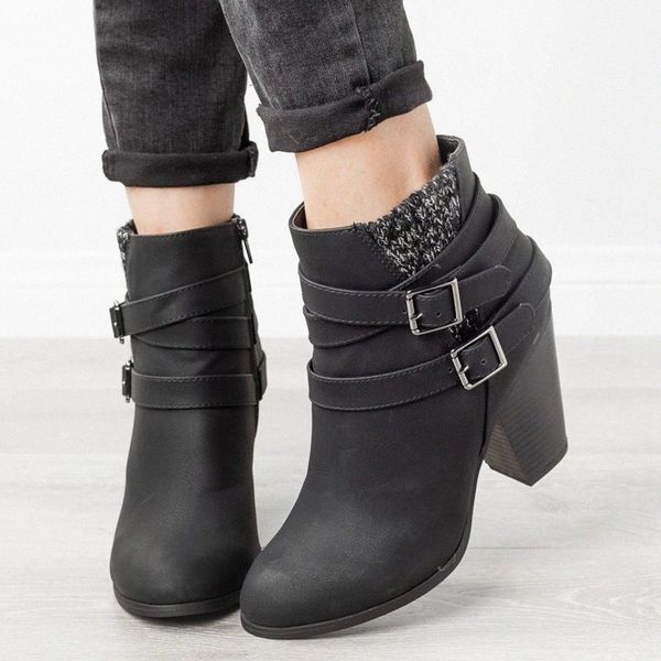 

monerffi high heeled womens boots are not tied with a buckle buckle fashion and ankle pointed 2019 winter new mens shoes mens boots fr l6a1#, Black