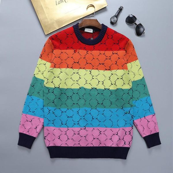 

rainbow pattern sweaters full letter jacquard men women sweater birthday gift for couple brand hoodies, White;black