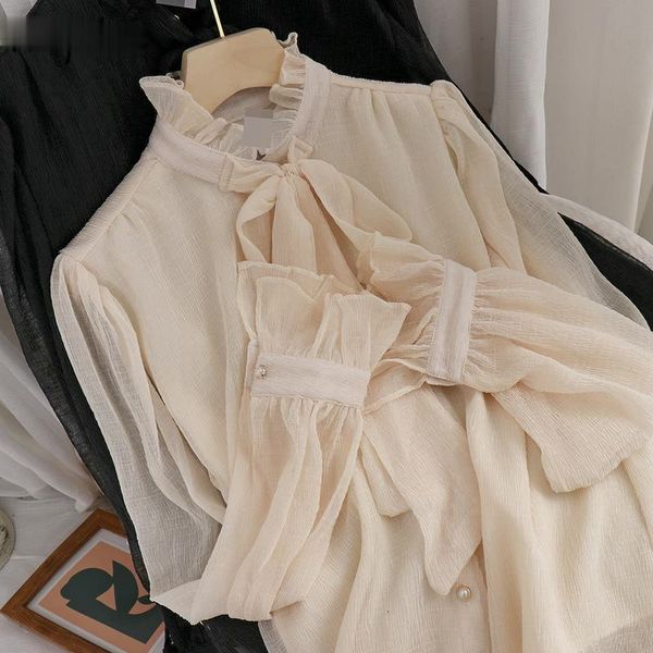

rent collar to bow elegant design woman's blouse pulverish long sleeve ol'spring shirt 2021 new loose azo2, Black