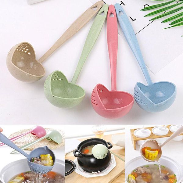 

spoons 1 pcs creative 2 in spoon strainer long handle soup cute tableware cooking plastic ladle