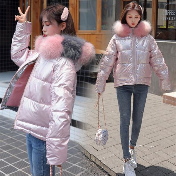 

Glossy Women's 2021 Waterproof Coat Fur Hooded Jacket Large Size Loose Winter Warm Thick Parka Women W58g, Black