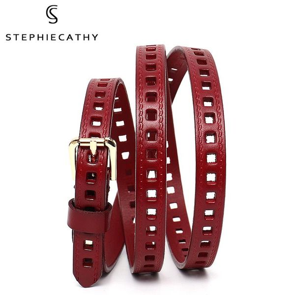 

belts sc brand women genuine leather hollow out belt luxury fashion design adjustable strap female casual buckle simple slim waistband, Black;brown