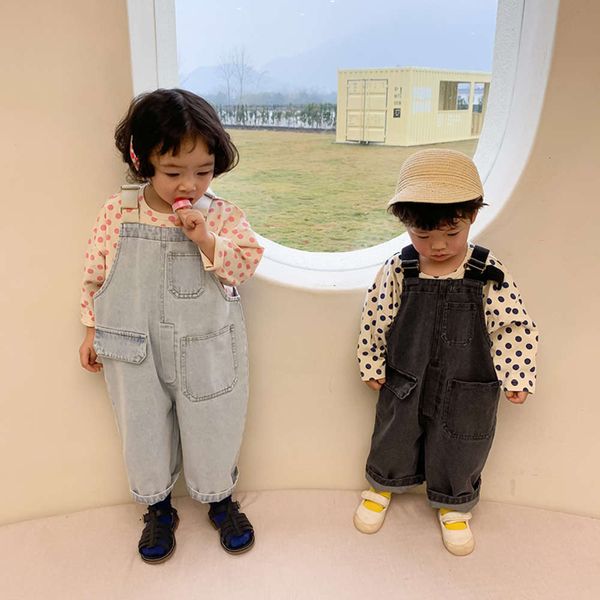 

2021 spring clothing new foreign style baby korean boys and girls jeans carrying pants children's two color, Blue