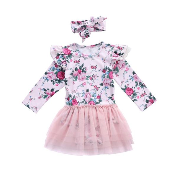 

girl's dresses 2021 born infant baby girls outfit floral lace pageant dress + headband set 2pcs size 0-24m, Red;yellow