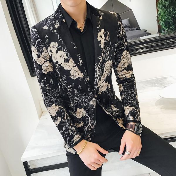 

men's suits & blazers trendy unique printed velveteen suit, White;black