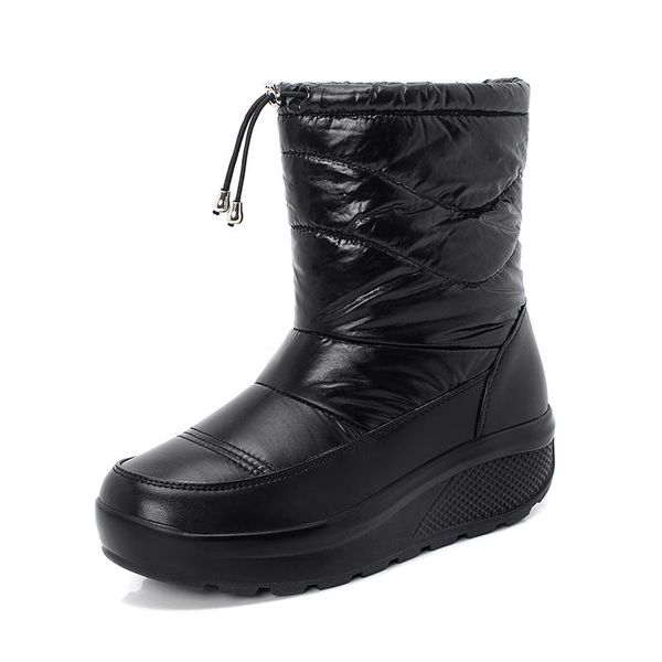 

boots shoes for women winter pu leather ankle snow black warm plush platform round head botas mujer waterproof