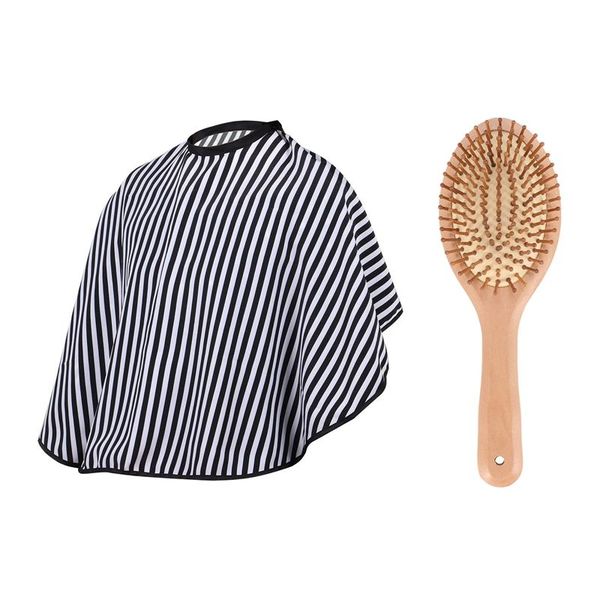 

hair brushes 1 pcs cutting/barbers cape short length & natural anti-static wooden scalp comb, Silver
