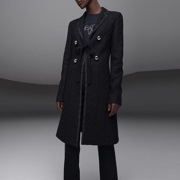 

women's wool & blends 2021 fashion runway autumn winter coat women design double breasted bow slim midi, Black