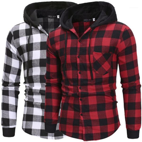 

casual single breasted pullover mens lattice shirts hoodies fashion trend long sleeve cardigan lapel neck hooded shirts spring male, White;black