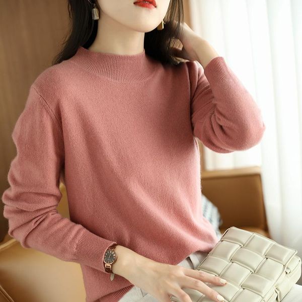 

half turtleneck knitwear women's korean sweater anti-pilling casual loose thinning base shirt, White;black