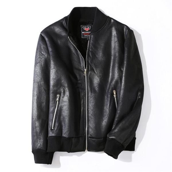 

warm fleece 2021 autumn winter men's casual zipper pu leather jacket motorcycle coats men leisure clothing ra6b, Black
