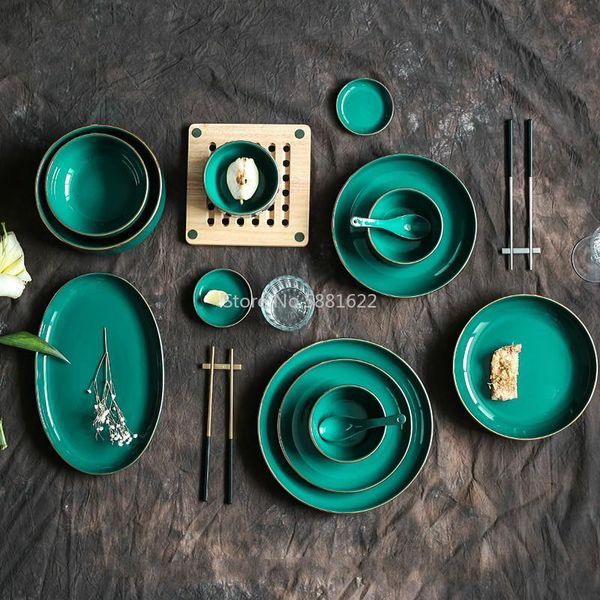 

bowls malachite green phnom penh tableware plate home dining dishes combination soup bowl salad nordic light luxury style