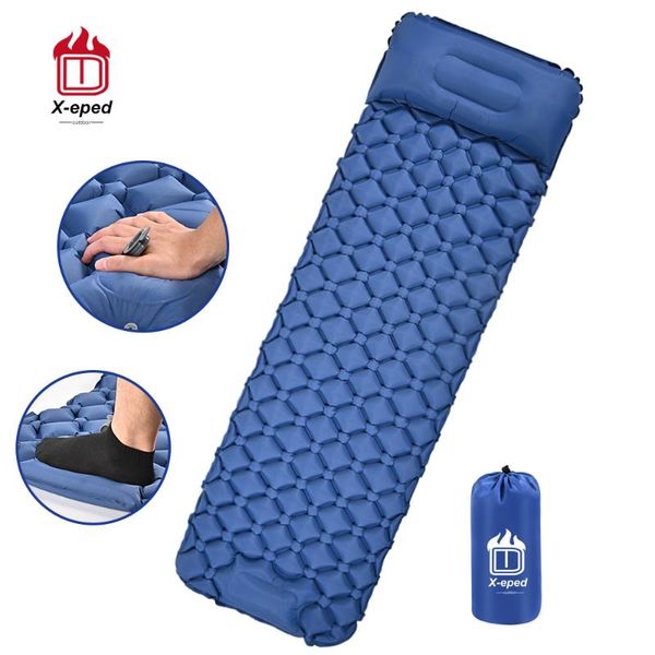

outdoor pads x-eped camping sleeping pad portable inflatable air mattress with pillow ultralight cushion hiking fast gas charging