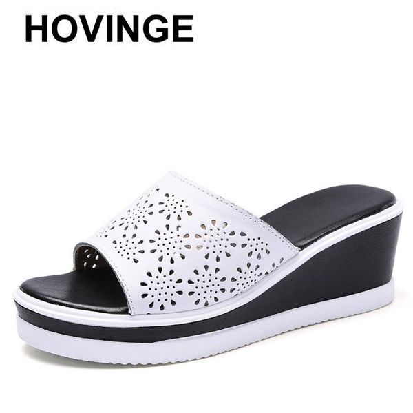 

sandals hovingeleather shoes for women slip on beach slippers ladies cork wedge female platform woman summere140, Black