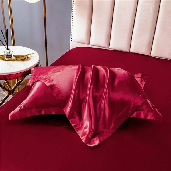 

pillow case pure emulation silk satin pillowcase cover bed throw single solid color double-sided comfortable