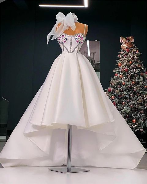 Elegantes weißes Abendkleid mit bunten Kristallperlen, Spaghettiträger, formelle Kleider für Brautgäste, Partykleider, Robe De Soiree