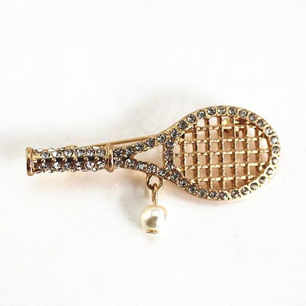

pins, brooches european and american retro style alloy inlaid semi-precious stones imitation pearl badminton racket fashion brooch, Gray