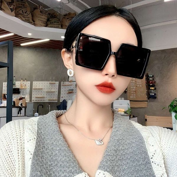 

2021 luxury designer sunglasses korean inschao 2021 net red big box polarized women's square face glasses thin, White;black