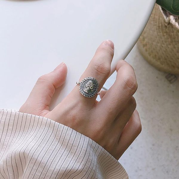 

cluster rings 925 silver portrait vintage jewelry minimalism charm anel bohemia boho bague femme anelli ring for women, Golden;silver
