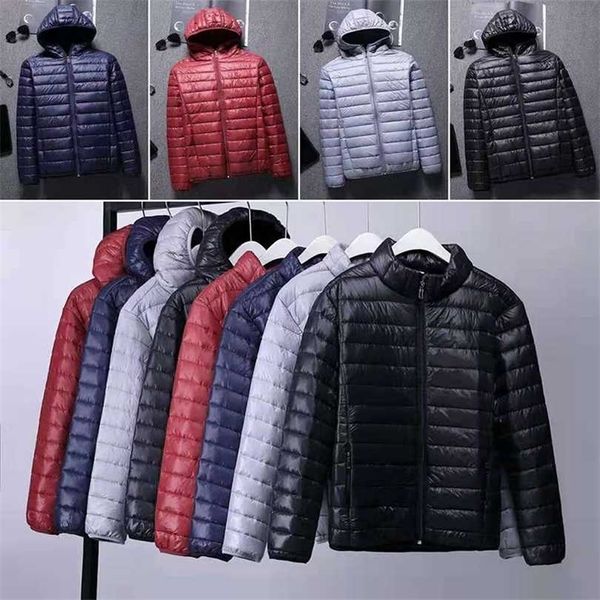 

spring and autumn fashion boutique white duck down solid color lightweight men's casual hooded jacket male 211119, Black