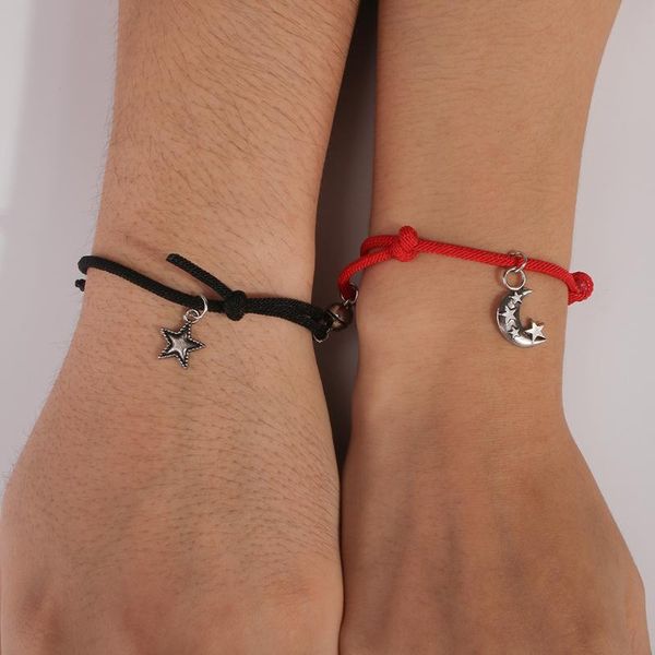 

charm bracelets lalynnly personality trend star moon handmade adjustable bracelet for couples friendship milano rope jewelry b1379, Golden;silver