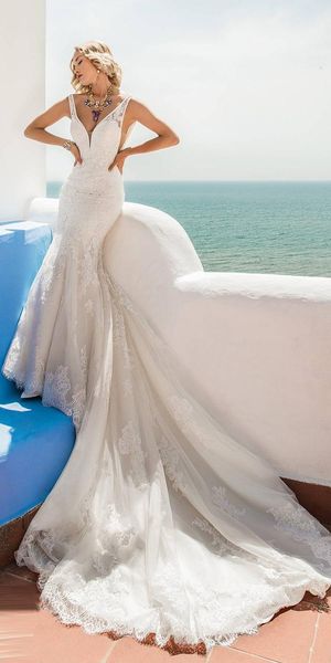 

es new mermaid 2021 lace appliques bride backless wedding gowns boho vestidos de mariage j9nq, White