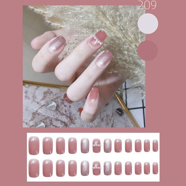 

false nails 24pcs pearl inlaid nail patch glue type removable short paragraph fashion manicure save time sk88, Red;gold