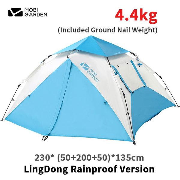 

tents and shelters mobi garden lingdong automatic camping tent 4.4kg 190t polyester 3-4 person windproof grade 6 glass fiber pole outdoor