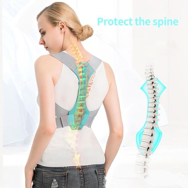 

back support adjustable posture corrector strap brace shoulder spine lumbar orthopedic belts for men women kid, Black;blue